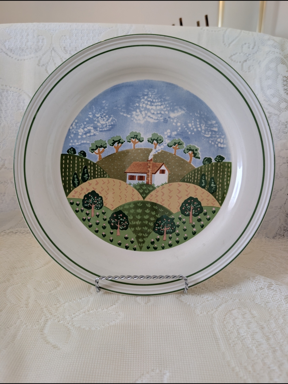 Decorative Countryside Ceramic Serving Bowl - Green